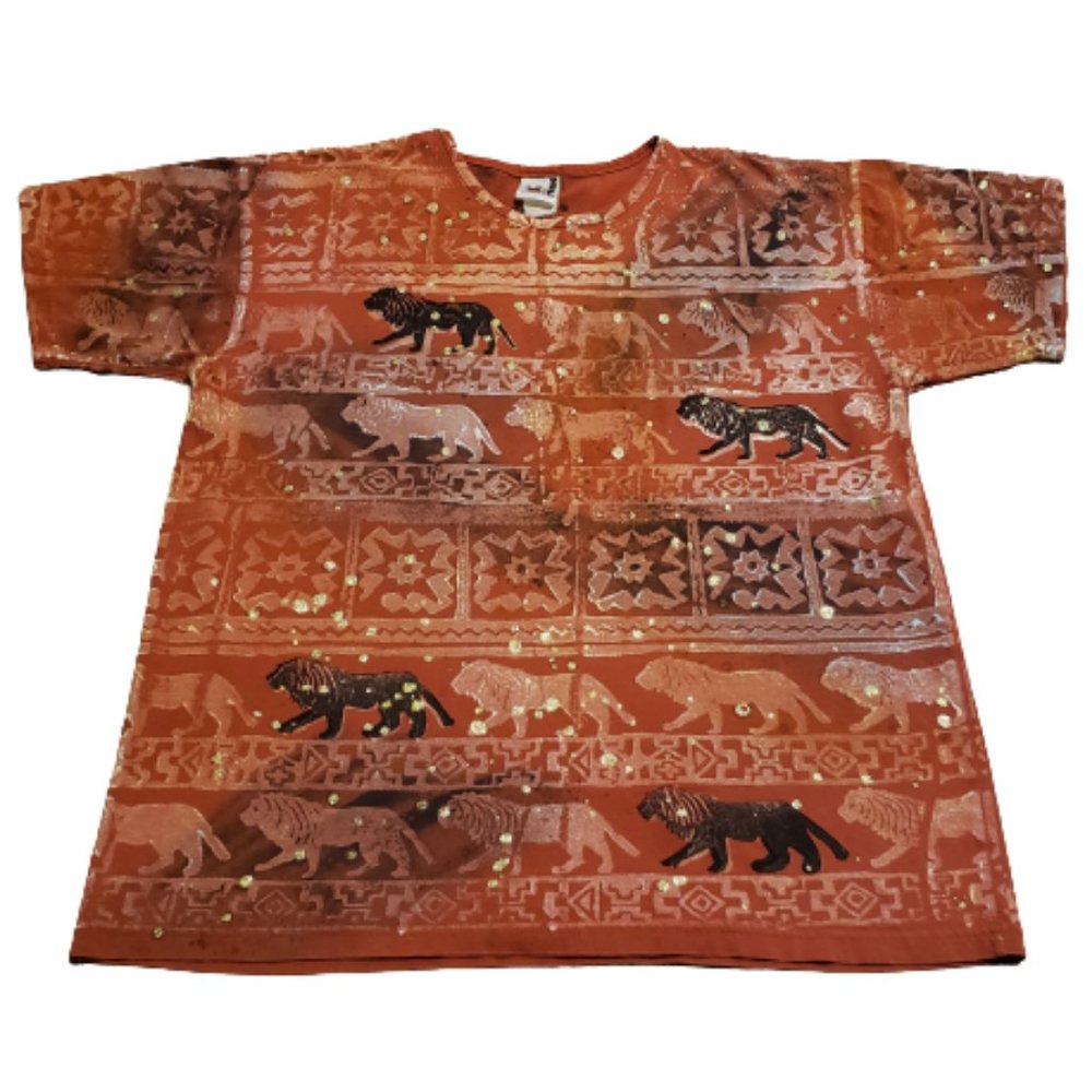 Vintage EZL Lion T-Shirt Orange Gold Women's 2XL XXL Retro 90s 80s Animals Comfy